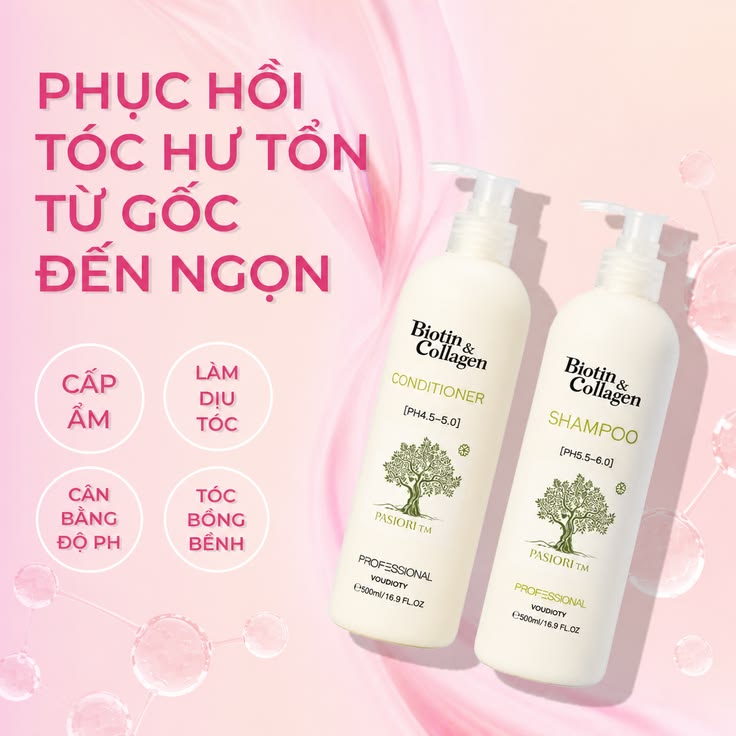 DẦU GỘI XẢ BIOTIN COLLAGEN PASIORI TRỊ RỤNG VÀ PHỤC HỒI SIÊU MỀM MƯỢT 1000ML (Lớn)